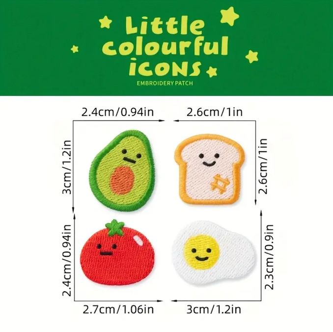 Cute Embroidery Patches Egg Tomato Toast Avocado Breakfast